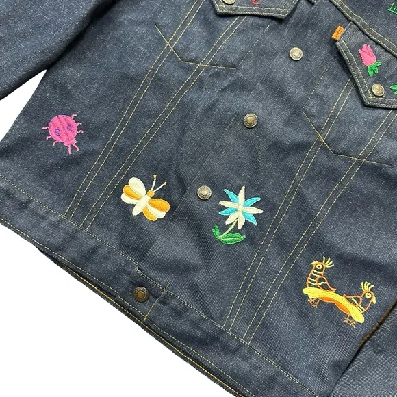 VTG 70s Levi’s Embroidered Tiger Denim Trucker Jacket Floral Patch Small RARE - Picture 5 of 16